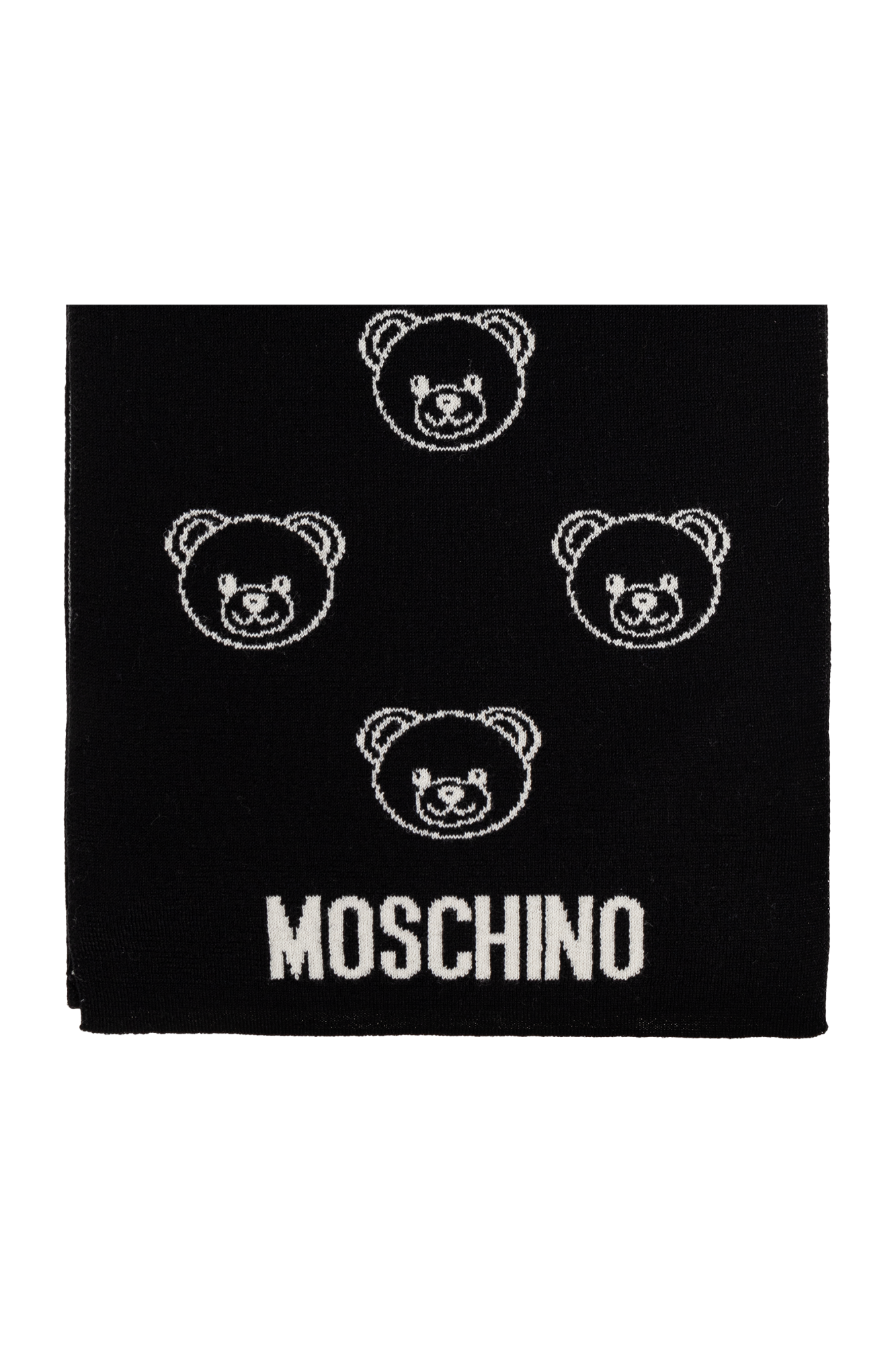 MoschinoモスキーノTeddy Bear Embroidered Knit Scarfスカーフ Black Scarf with a distinctive teddy bear motif Moschino